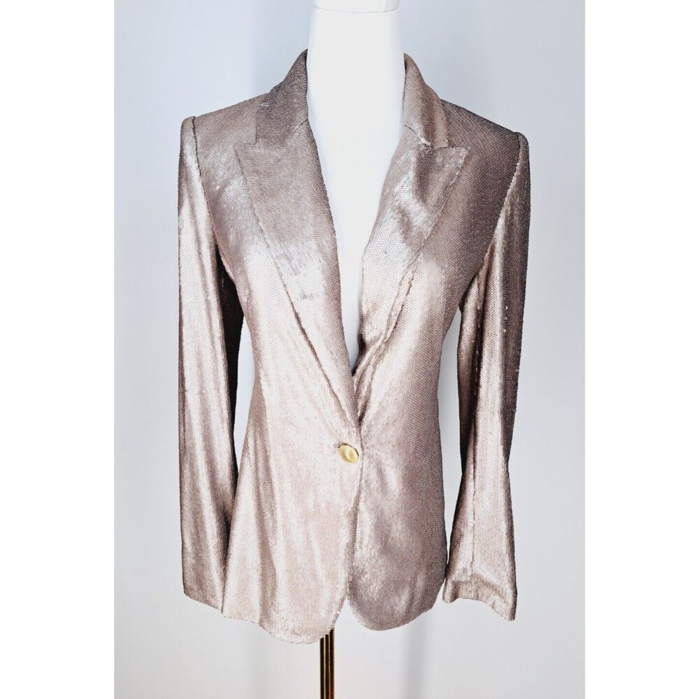 $ 875 L'Agence Chamberlain Blazer Jacket Coat Champagne Sequins Size 2 - Picture 4 of 9